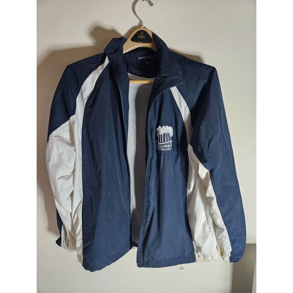 Sport-Tek Men's Large JST60 Windbreaker Jacket True Navy Blue White Columbus Rec